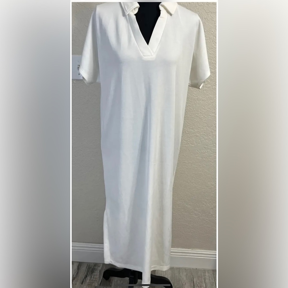 Cable & Gauge Women’s V-Neck Polo Dress-Ivory Size L